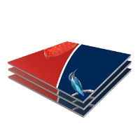 Stack of three Correx boards with a red and blue design, featuring a strawberry and a kingfisher.